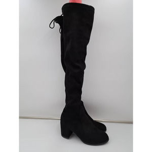Black suede low heel Thigh High Rubber traction sole Back tie Boots 250 8.5